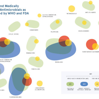 Wie wichtig ist ein Antibiotikum für den Menschen? – Die Grafik zeigt, wo sich WHO und FDA bei der Einstufung einig sind und wo nicht.