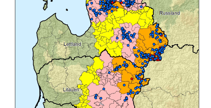 Ausbreitung der Afrikanischen Schweinepest an der EU-Ostgrenze, Stand 23.07.2015 (© Karte FLI)