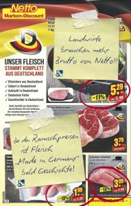 Ramschpreiswerbung von Netto-Marken-Discount für rein deutsche Fleischprodukte (© ISN)