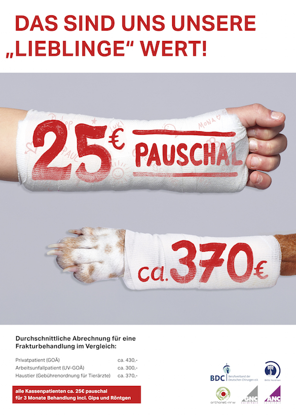 Motiv 2 der Plakatkampagne – der Berufsverband der Niedergelassenen Chirurgen bezeichnet das selbst als "Agitation". (© BDC)