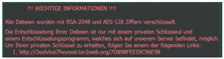 Höfliche Erpressung: Folgen Sie dem Link – Bildschirmnachricht des Krypto-Trojaners "Locky"(Foto: screenshot via heis.de/ct)