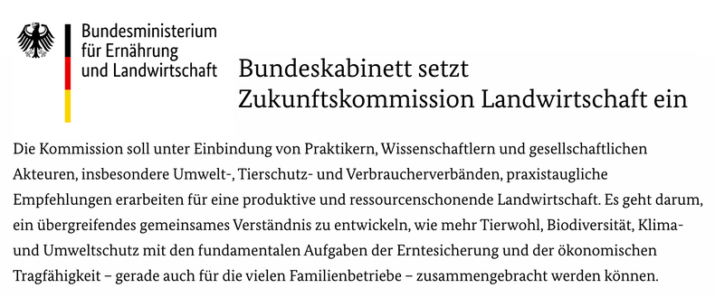 Zieldefinition für die Zukuftskommission Landwirtschaft