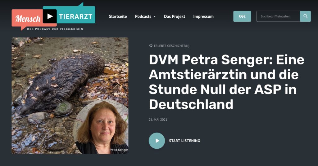 Titelseite Podcast mit DVM Petra Senger - Amtstierärztin im von der Afrikanischen Schweinepest (ASP) schwer getroffenen Landkreis Oder-Spree